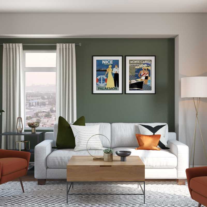 Glam, Midcentury Modern Living Room Design by Havenly Interior Designer Cathrine