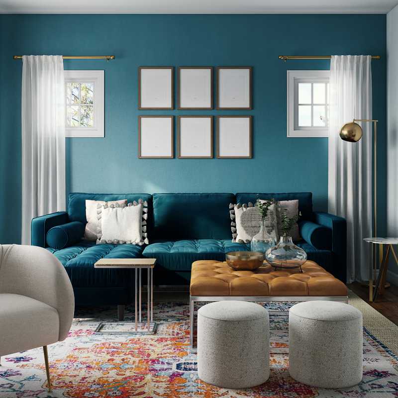 Eclectic, Bohemian, Coastal, Glam, Midcentury Modern Living Room Design by Havenly Interior Designer Ghianella