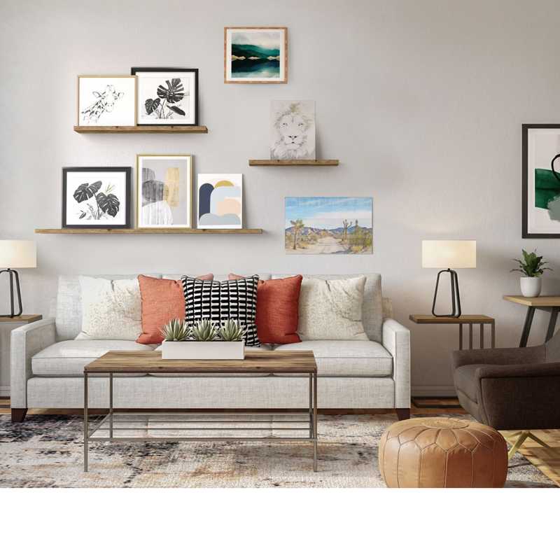 Bohemian, Midcentury Modern Living Room Design by Havenly Interior Designer Karie