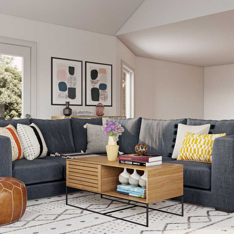 Bohemian, Midcentury Modern, Scandinavian Living Room Design by Havenly Interior Designer Leslie