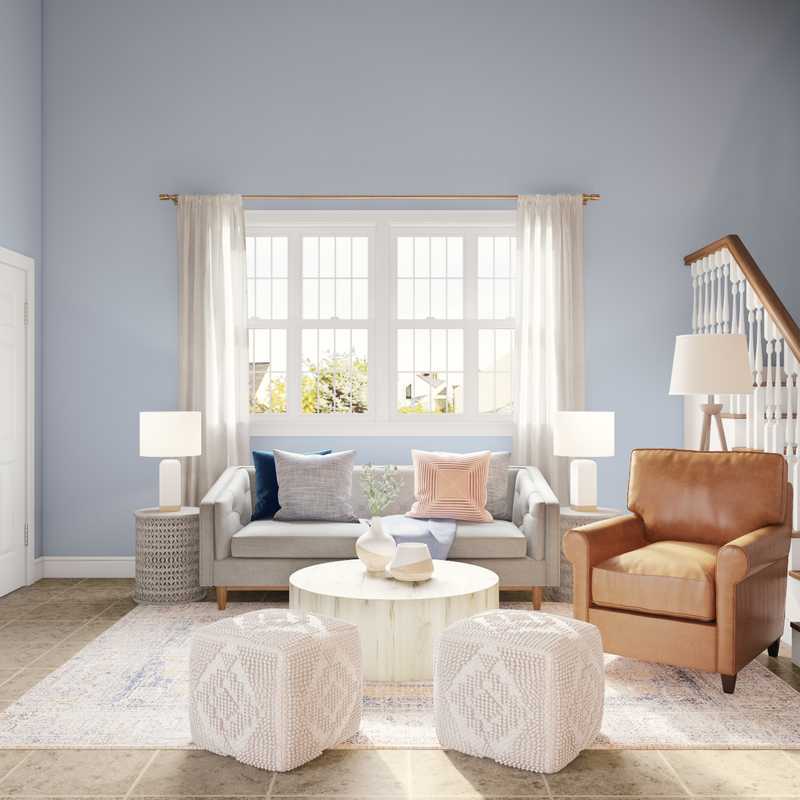 Bohemian, Coastal Living Room Design by Havenly Interior Designer Ghianella