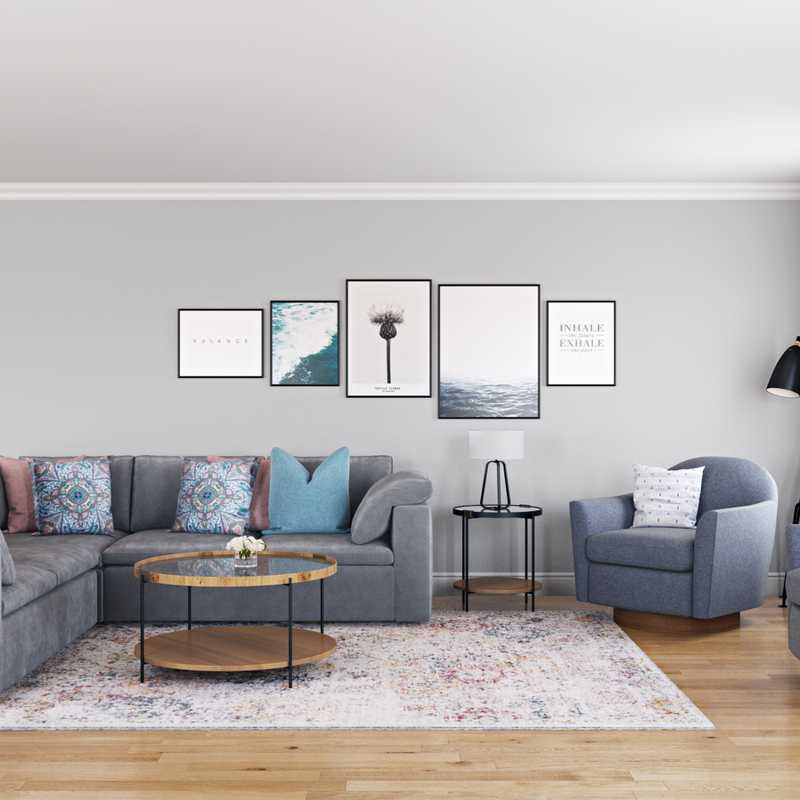 Coastal, Midcentury Modern Living Room Design by Havenly Interior Designer Austin