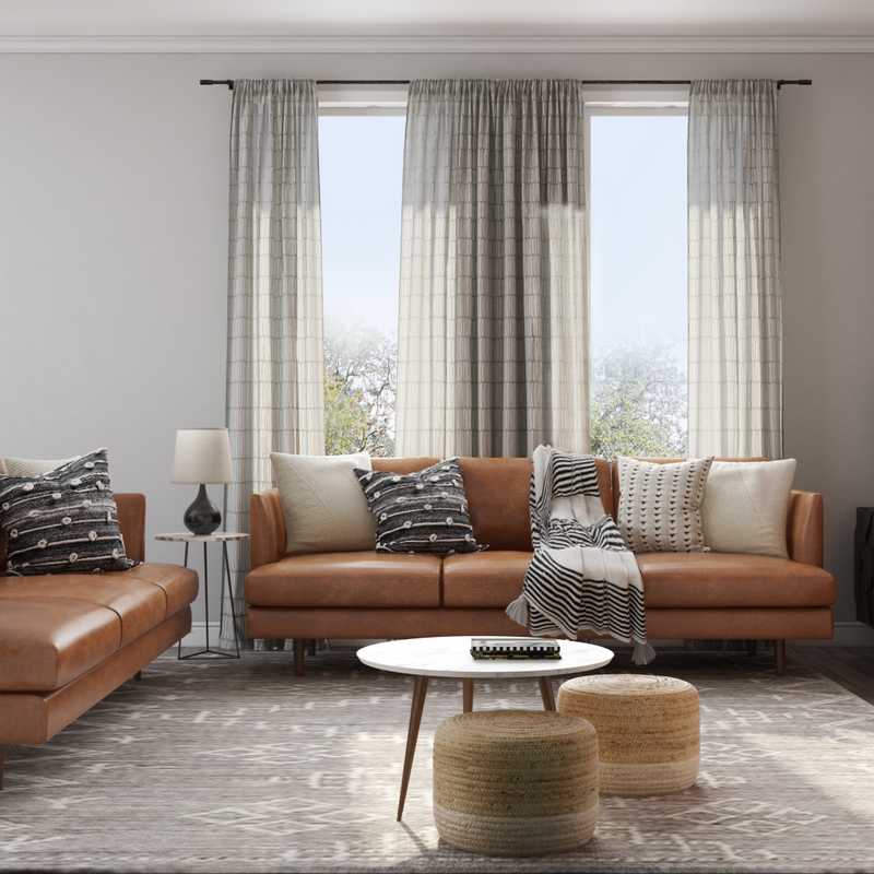 Bohemian, Midcentury Modern Living Room Design by Havenly Interior Designer Rachel