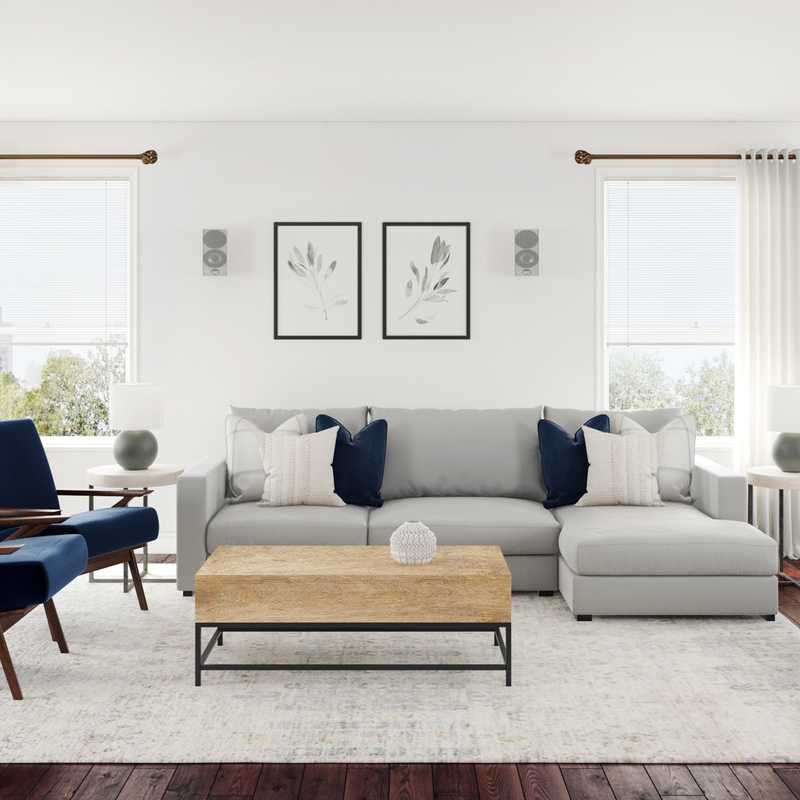 Coastal, Midcentury Modern Living Room Design by Havenly Interior Designer Sara