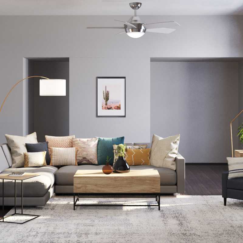 Bohemian, Midcentury Modern Living Room Design by Havenly Interior Designer Olivia