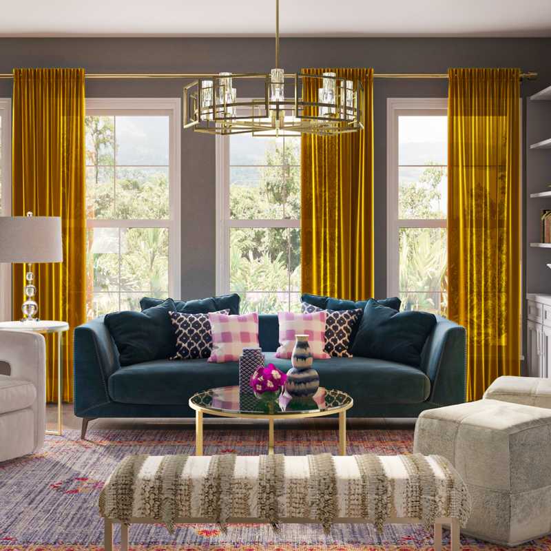 Eclectic, Glam, Preppy Living Room Design by Havenly Interior Designer Terezia