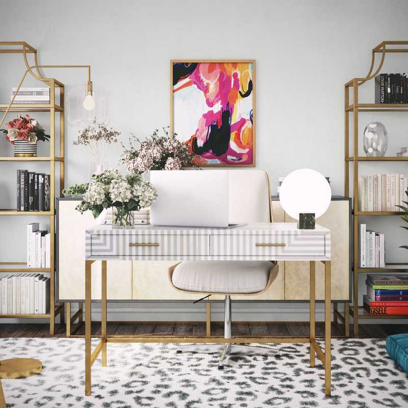 Glam, Preppy Office Design by Havenly Interior Designer Carla