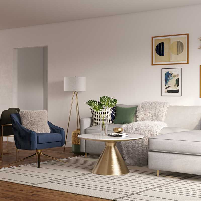 Bohemian, Glam, Midcentury Modern Living Room Design by Havenly Interior Designer Megan