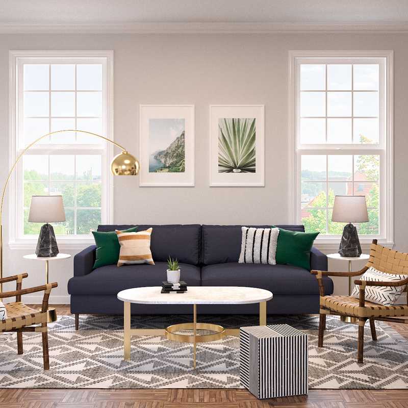 Bohemian, Midcentury Modern Living Room Design by Havenly Interior Designer Claire