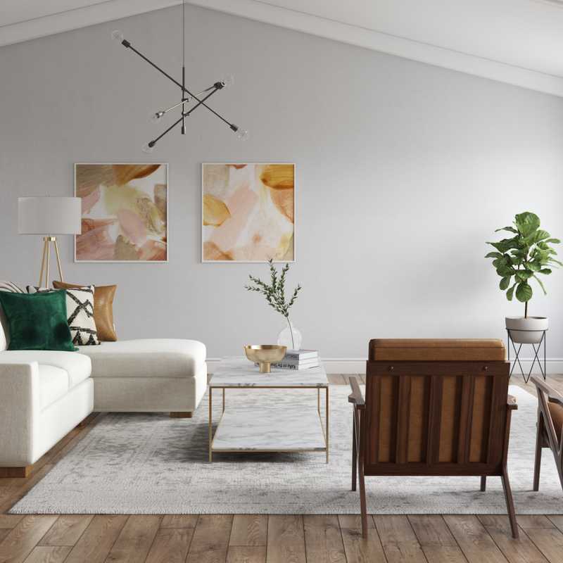 Glam, Midcentury Modern Living Room Design by Havenly Interior Designer Leslie