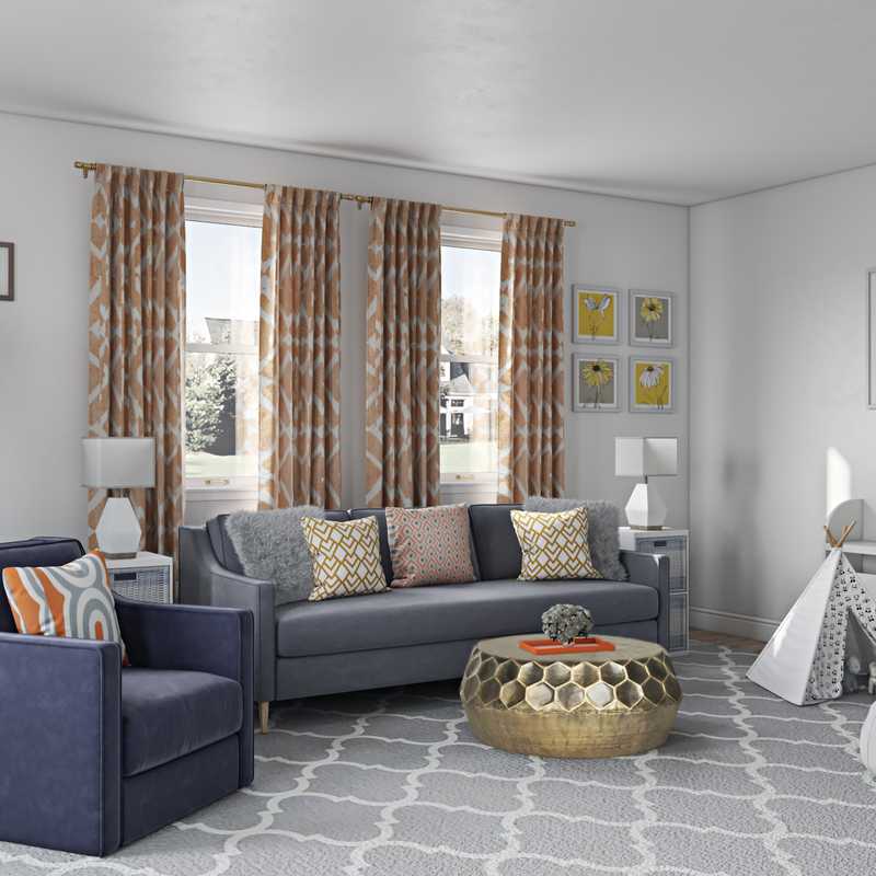 Farmhouse, Midcentury Modern Living Room Design by Havenly Interior Designer Jennifer