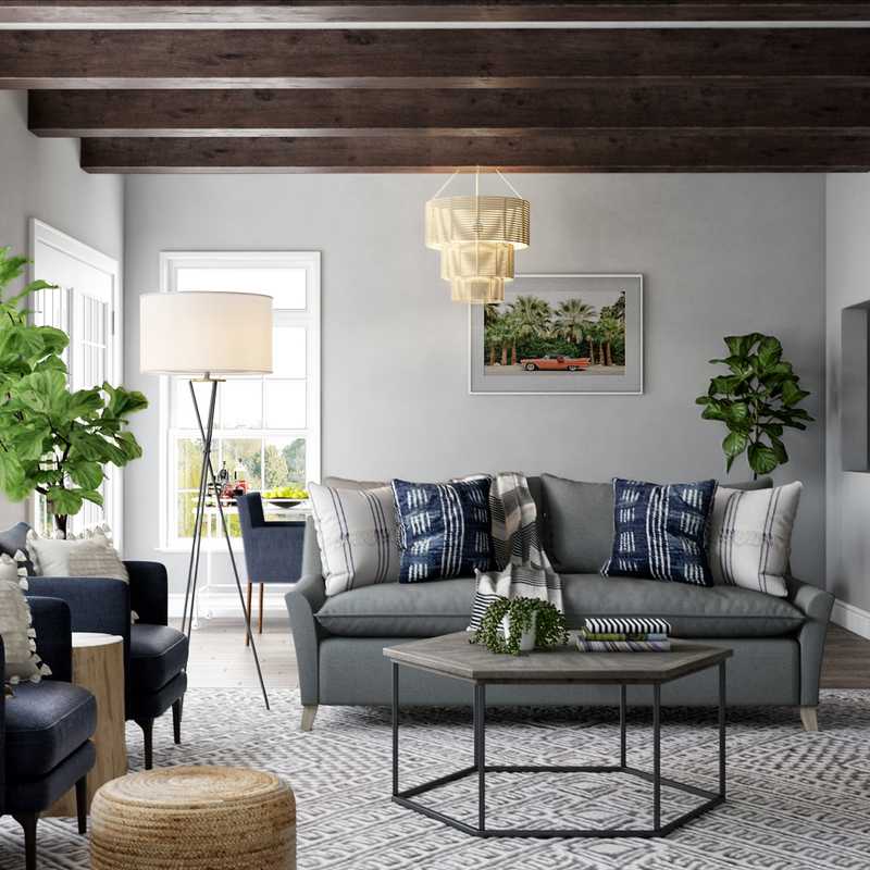 Modern, Eclectic, Bohemian, Transitional, Midcentury Modern Living Room Design by Havenly Interior Designer Leah