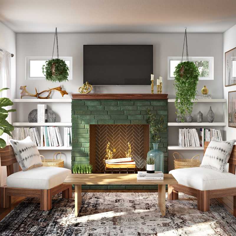 Bohemian, Global, Midcentury Modern Living Room Design by Havenly Interior Designer Kiele