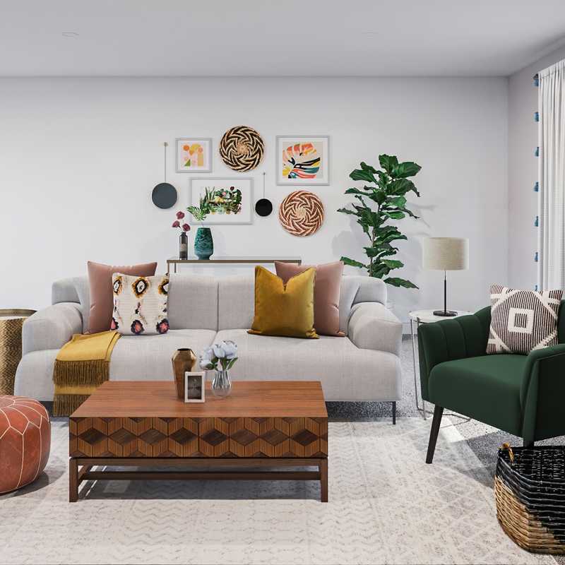 Eclectic, Bohemian, Midcentury Modern Living Room Design by Havenly Interior Designer Alexandra