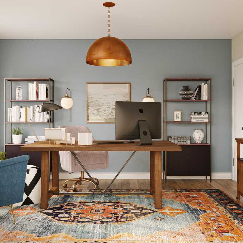 Bohemian, Traditional, Midcentury Modern Office Design by Havenly Interior Designer Michelle