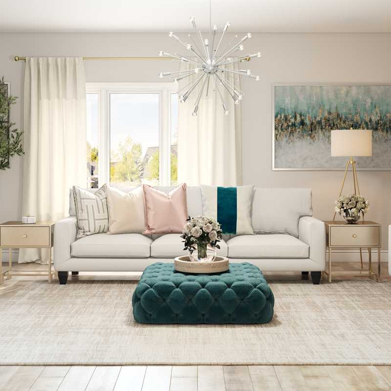 Glam, Rustic, Transitional, Preppy Living Room Design by Havenly Interior Designer Sable
