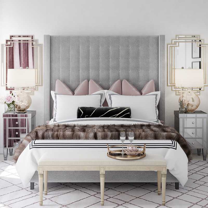 Glam, Preppy Bedroom Design by Havenly Interior Designer Kamila