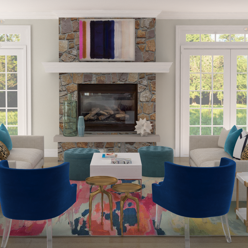 Glam, Preppy Living Room Design by Havenly Interior Designer Yoseika