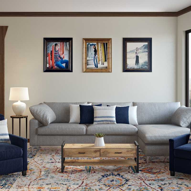 Farmhouse, Transitional, Midcentury Modern Living Room Design by Havenly Interior Designer Laura