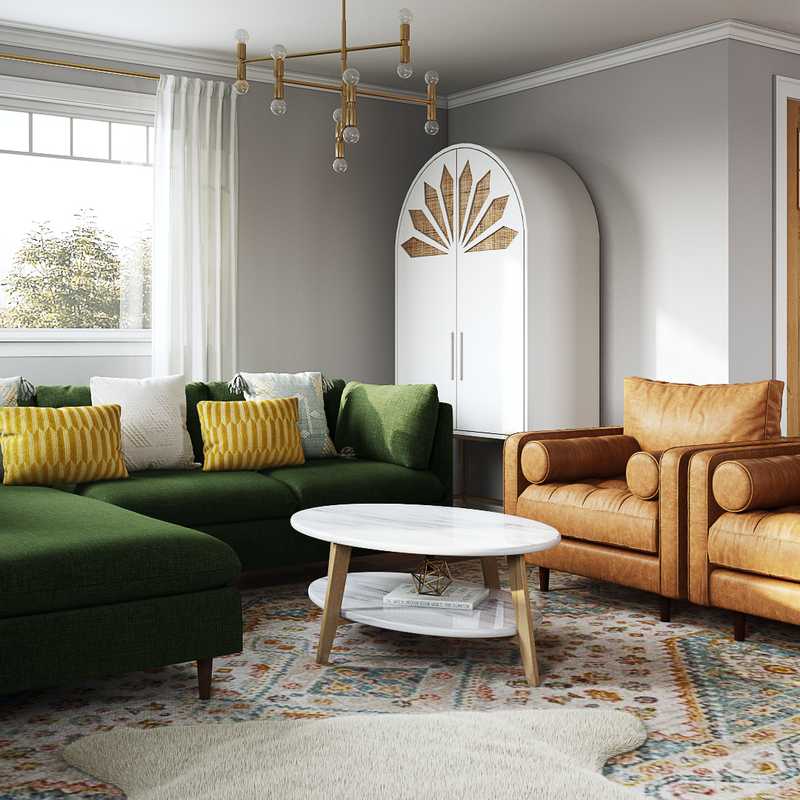 Bohemian, Midcentury Modern, Scandinavian Living Room Design by Havenly Interior Designer Ana