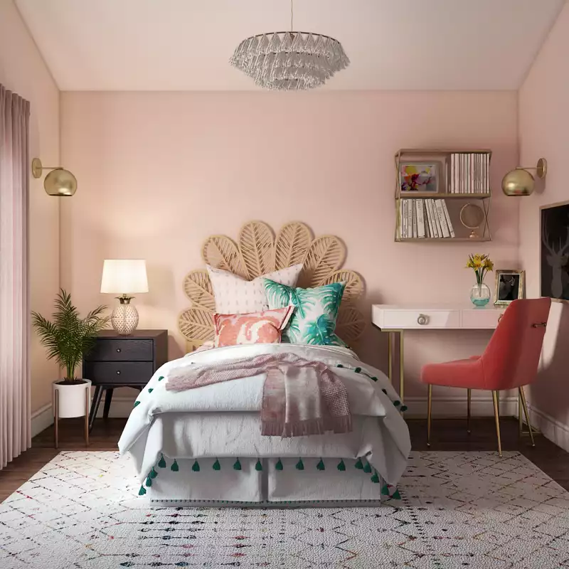 Bohemian, Glam, Preppy Bedroom Design by Havenly Interior Designer Caitlin