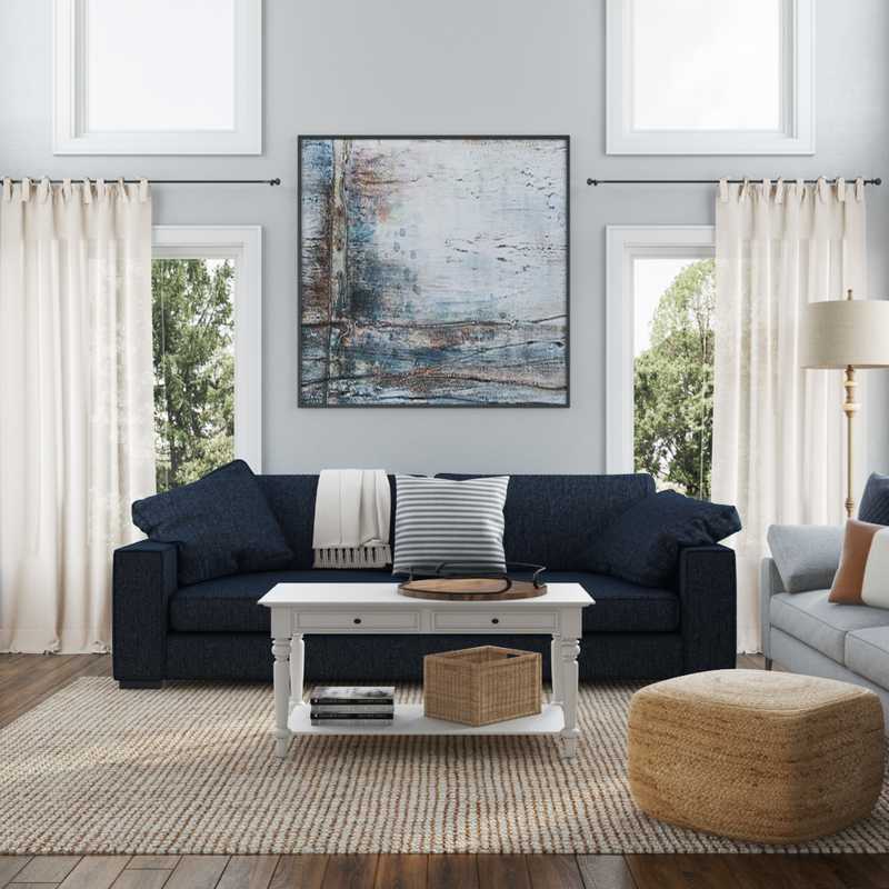 Coastal, Farmhouse Living Room Design by Havenly Interior Designer Sabra
