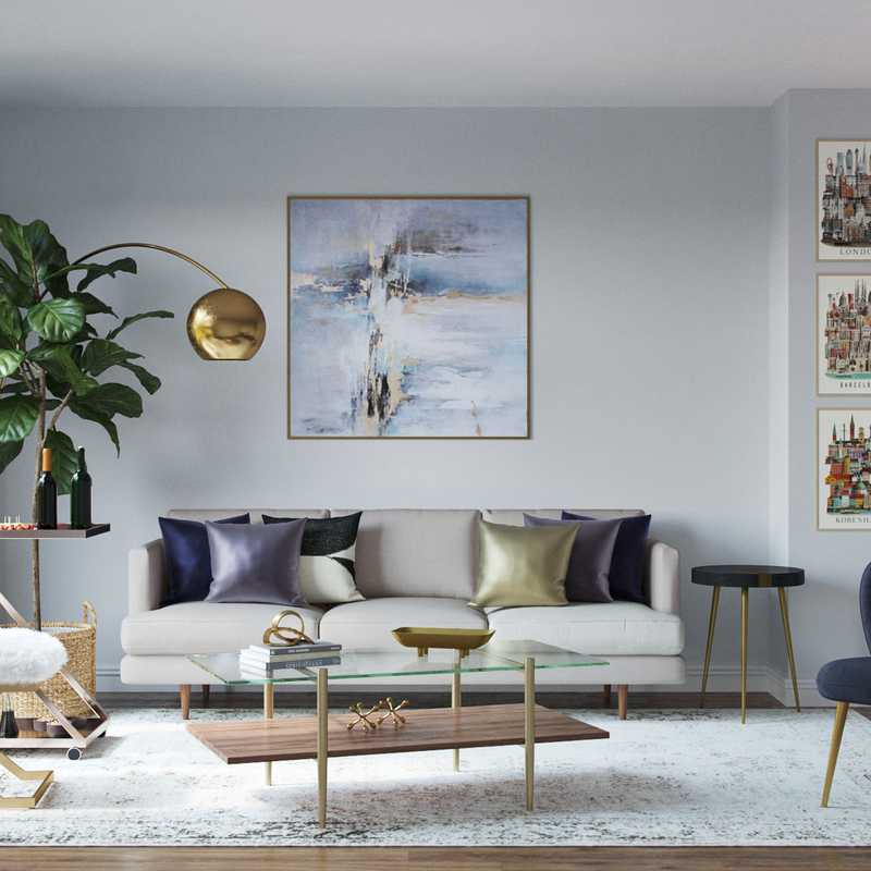Eclectic, Bohemian, Glam, Midcentury Modern Living Room Design by Havenly Interior Designer Ghianella