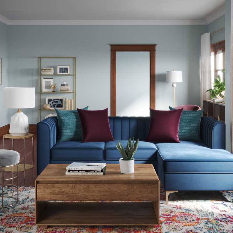 Contemporary, Eclectic, Glam, Midcentury Modern Living Room Design by Havenly Interior Designer Megan