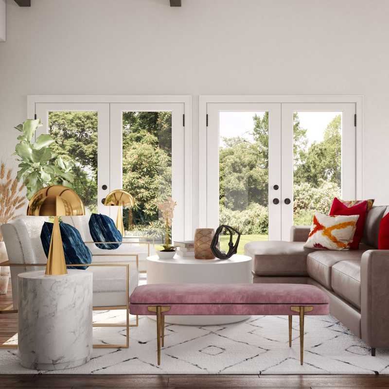 Eclectic, Glam, Preppy Living Room Design by Havenly Interior Designer Carla