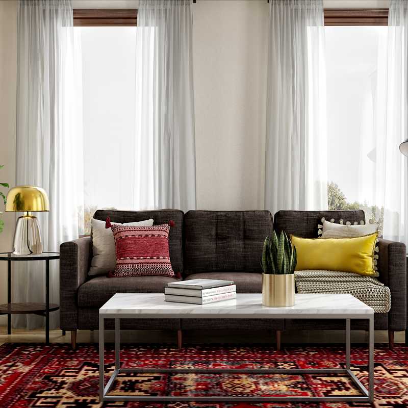 Bohemian, Global, Midcentury Modern Living Room Design by Havenly Interior Designer Jessie