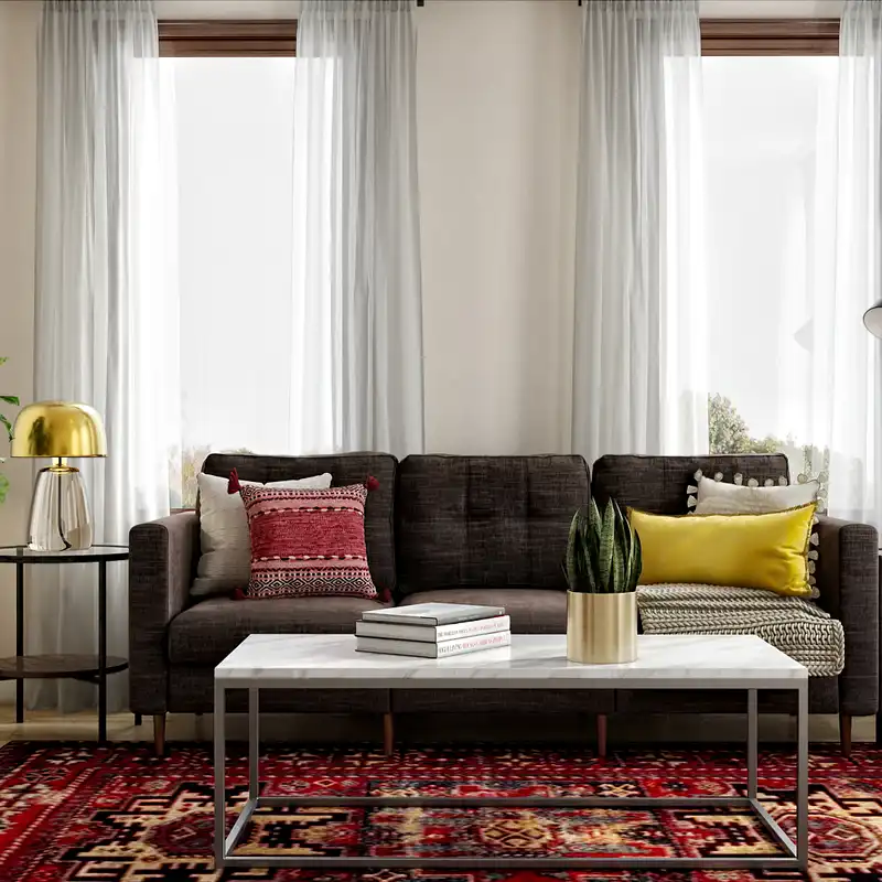 Bohemian, Global, Midcentury Modern Living Room Design by Havenly Interior Designer Jessie