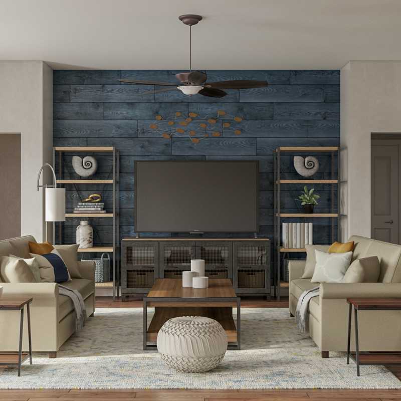 Coastal, Farmhouse, Rustic, Transitional Living Room Design by Havenly Interior Designer Emily