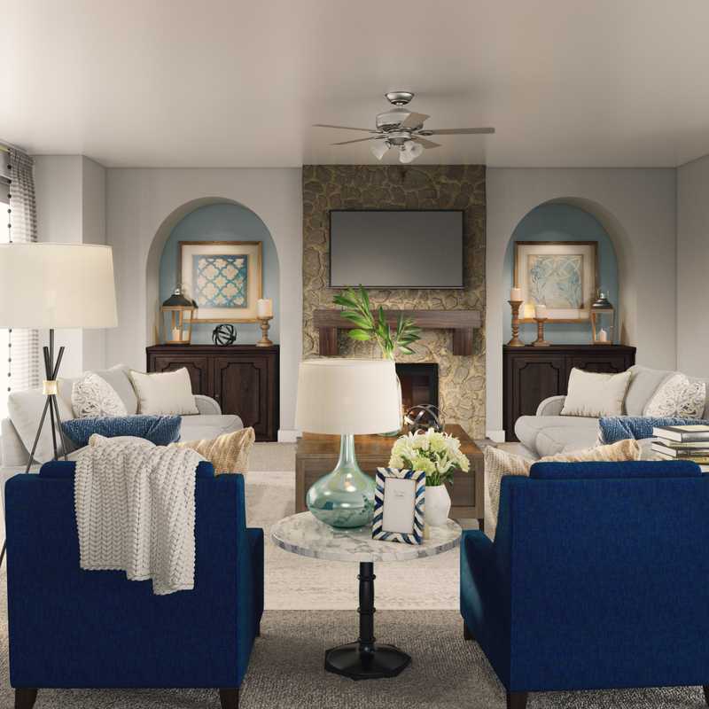 Coastal, Farmhouse Living Room Design by Havenly Interior Designer Kristy
