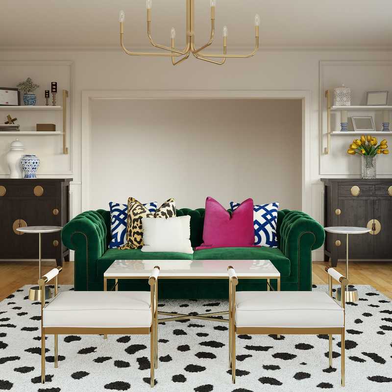 Glam, Preppy Living Room Design by Havenly Interior Designer Chanel