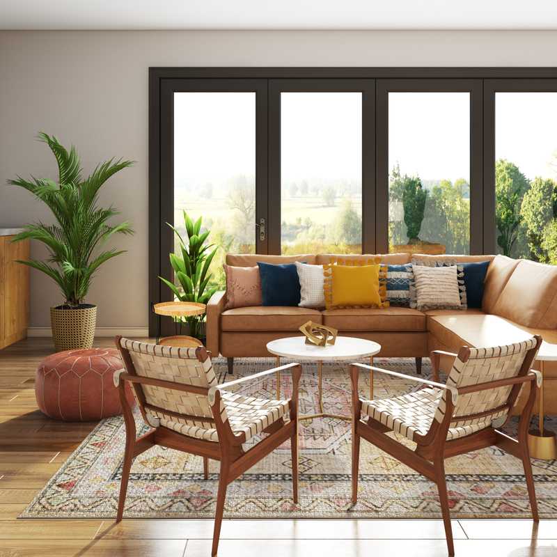 Bohemian, Midcentury Modern Living Room Design by Havenly Interior Designer Ghianella