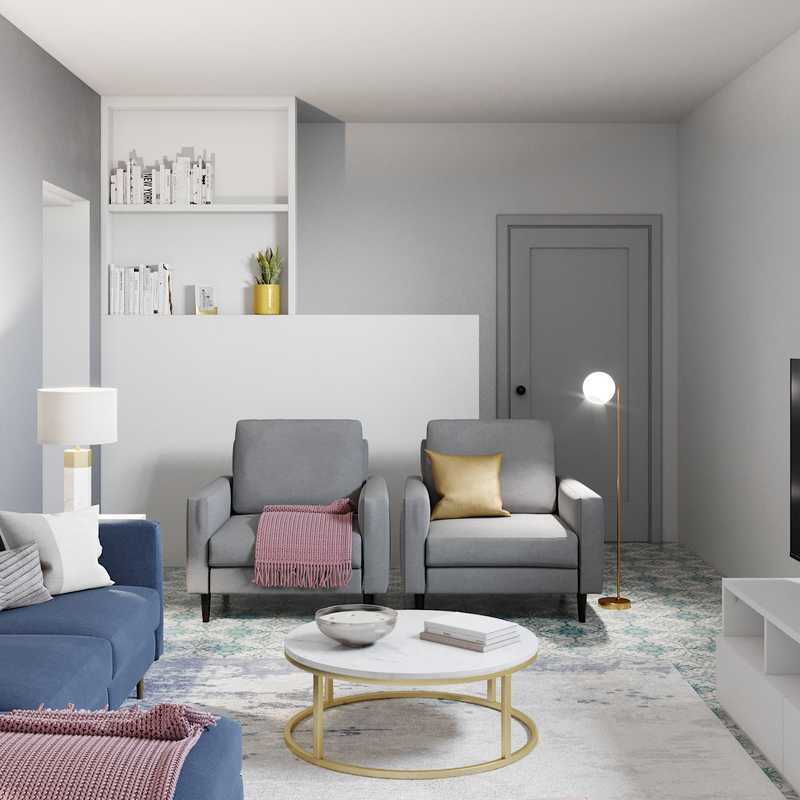 Contemporary, Modern, Glam, Midcentury Modern Living Room Design by Havenly Interior Designer Alina