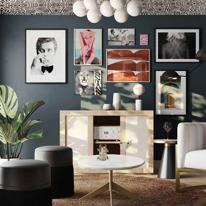 Eclectic, Glam, Vintage, Midcentury Modern Living Room Design by Havenly Interior Designer Pradnya