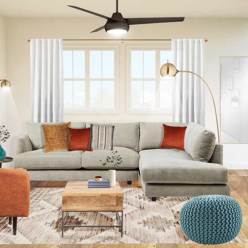 Bohemian, Midcentury Modern Living Room Design by Havenly Interior Designer Francisco