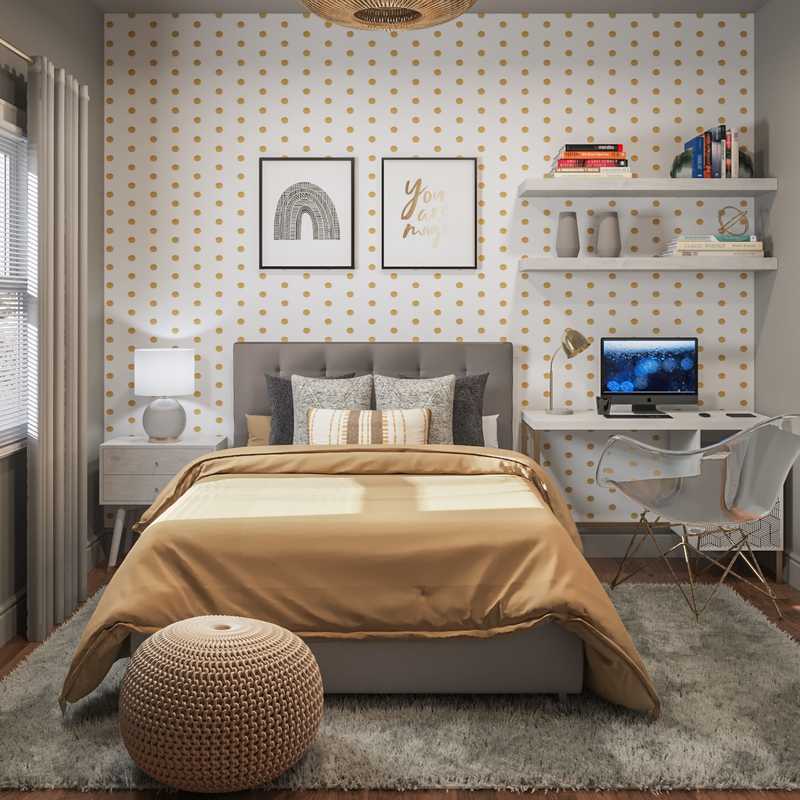 Bohemian, Glam, Midcentury Modern Bedroom Design by Havenly Interior Designer Waleska