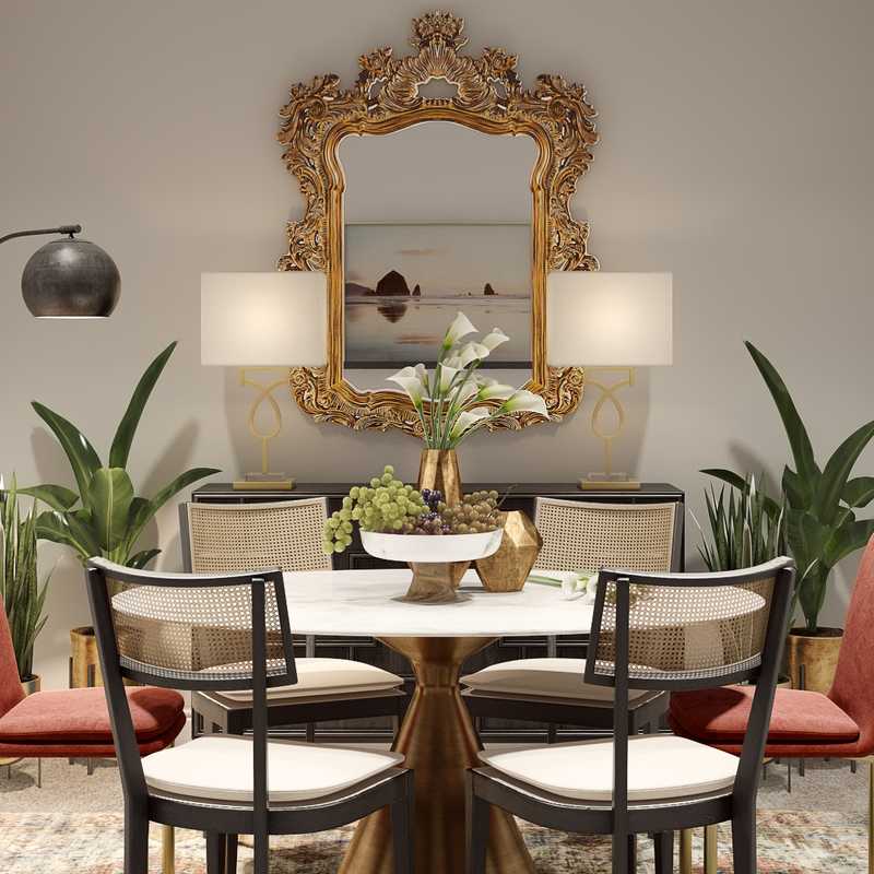 Bohemian, Midcentury Modern Dining Room Design by Havenly Interior Designer Ghianella