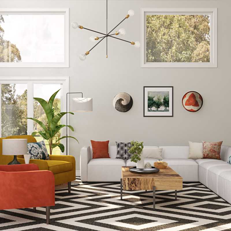 Modern, Eclectic, Bohemian, Glam, Midcentury Modern Living Room Design by Havenly Interior Designer Michela