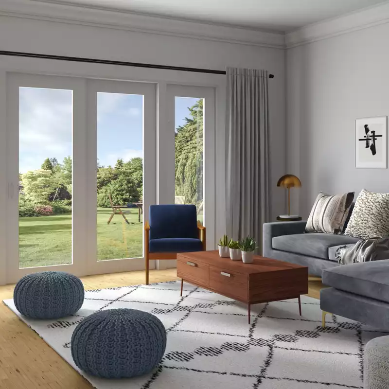 Contemporary, Industrial, Midcentury Modern Living Room Design by Havenly Interior Designer Logan