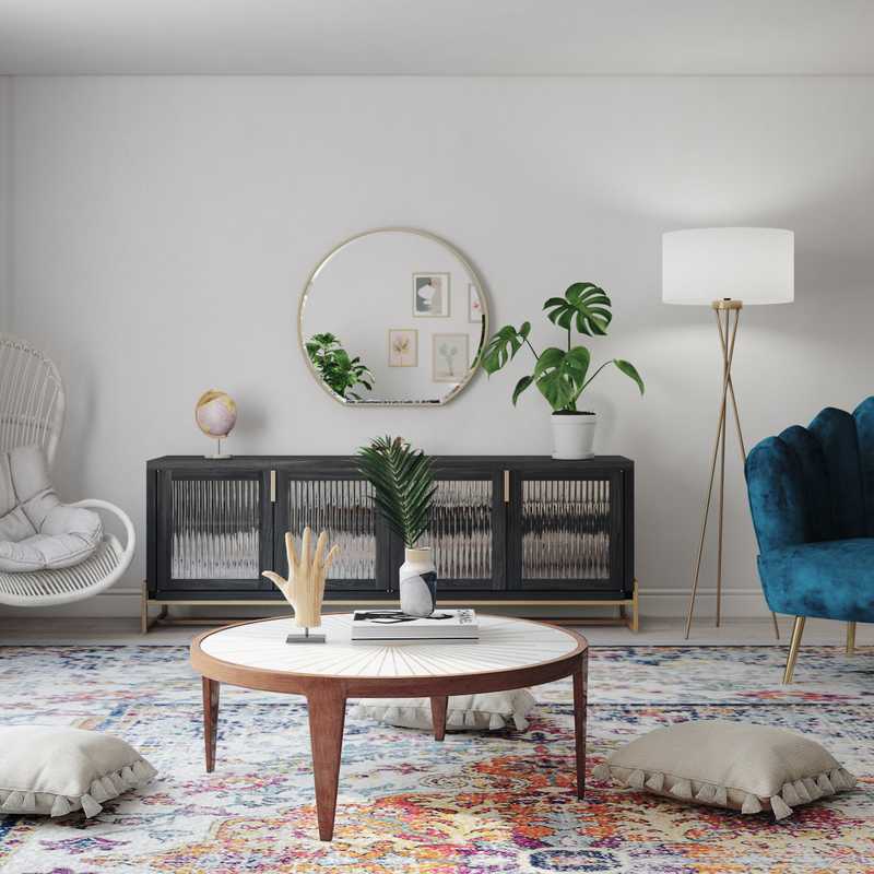 Eclectic, Bohemian, Glam, Midcentury Modern Living Room Design by Havenly Interior Designer Aurelie