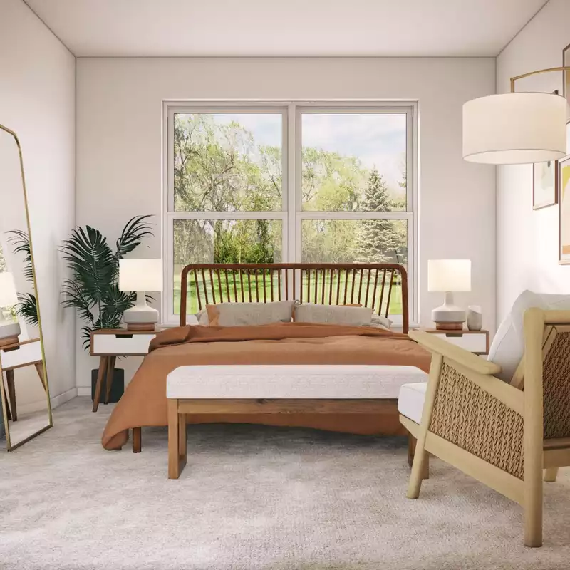 Bohemian, Global, Midcentury Modern Bedroom Design by Havenly Interior Designer Stephanie