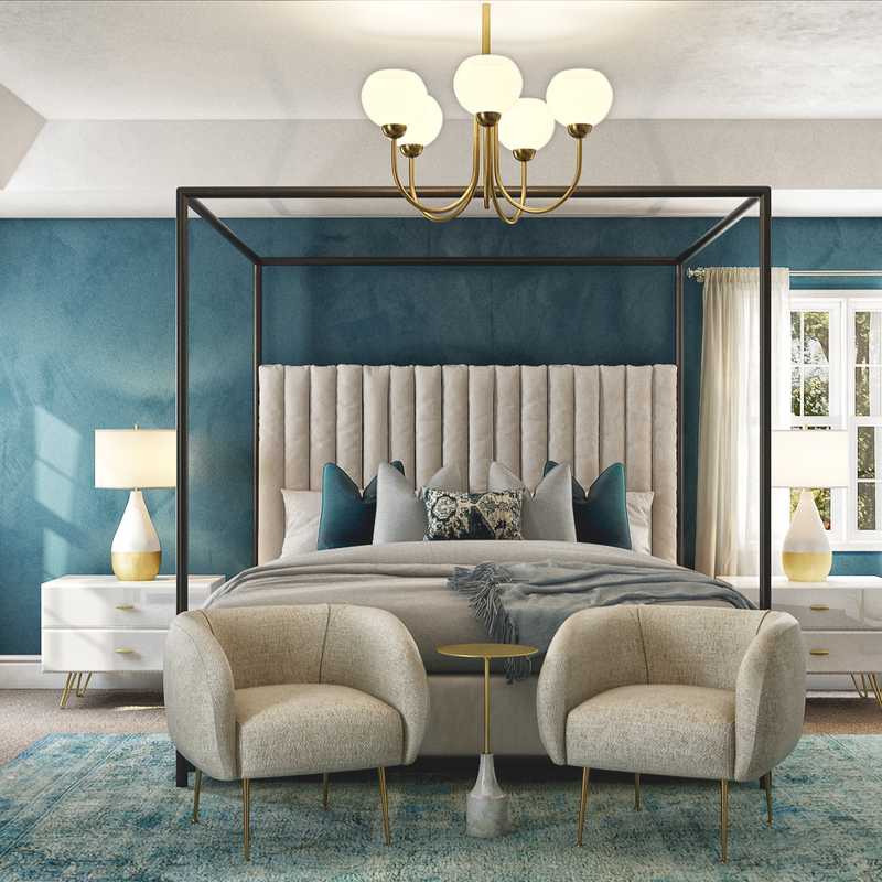 Glam, Midcentury Modern Bedroom Design by Havenly Interior Designer Ghianella