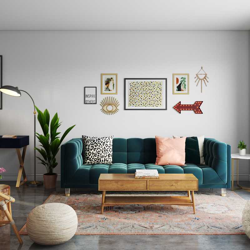 Modern, Bohemian, Midcentury Modern Living Room Design by Havenly Interior Designer Alex