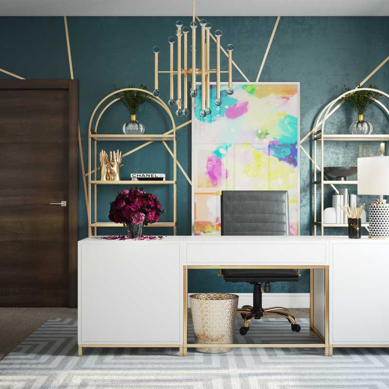 Glam, Preppy Office Design by Havenly Interior Designer Kamila