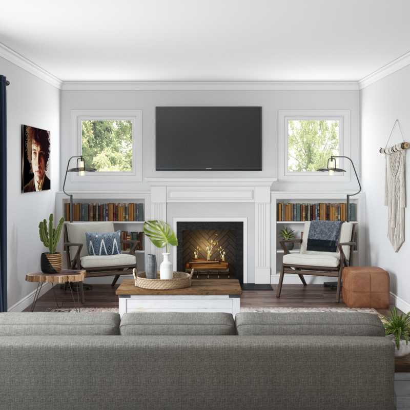 Bohemian, Southwest Inspired, Midcentury Modern Living Room Design by Havenly Interior Designer Britney