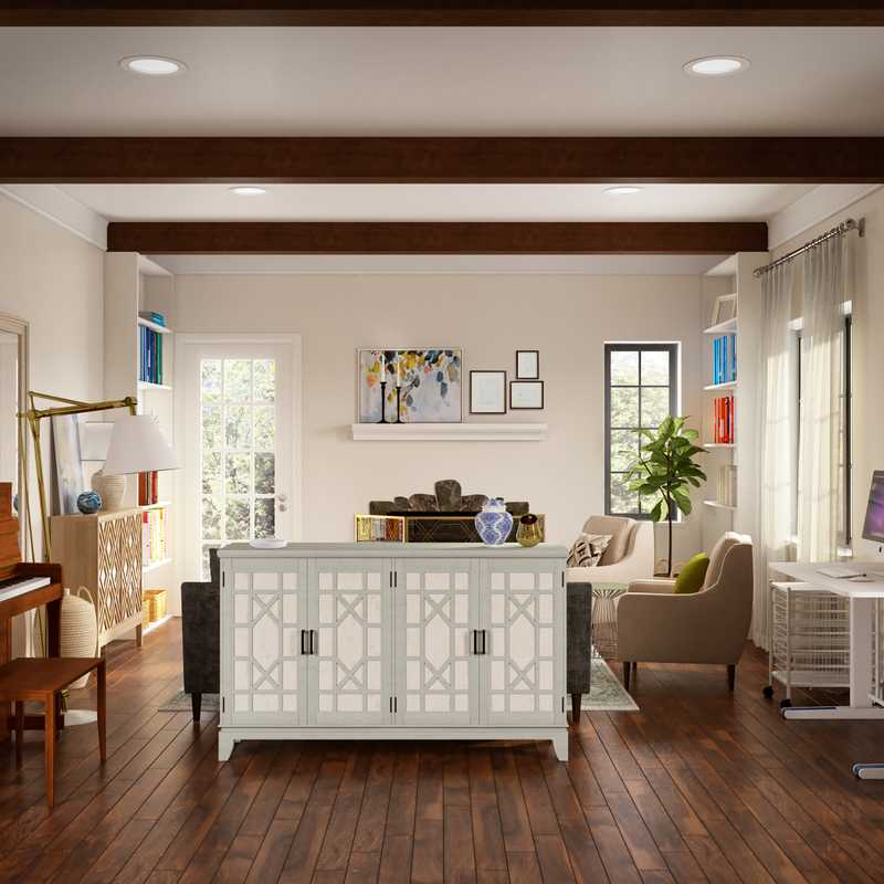 Bohemian, Traditional, Farmhouse Living Room Design by Havenly Interior Designer Samantha