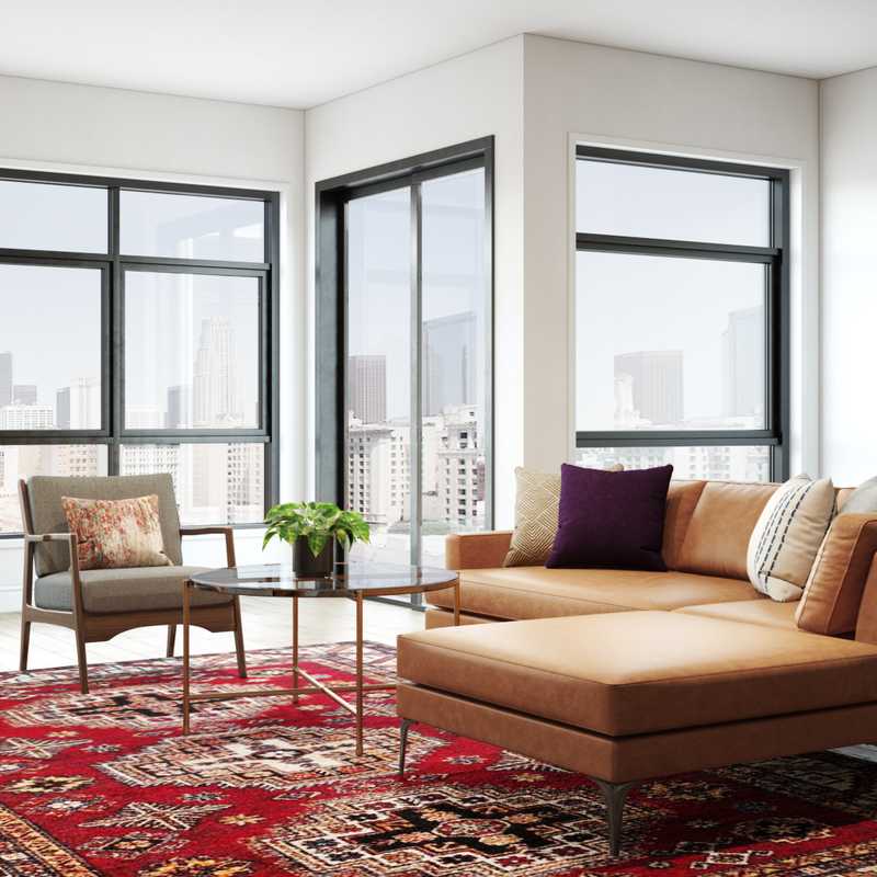 Modern, Bohemian, Midcentury Modern Living Room Design by Havenly Interior Designer Mai
